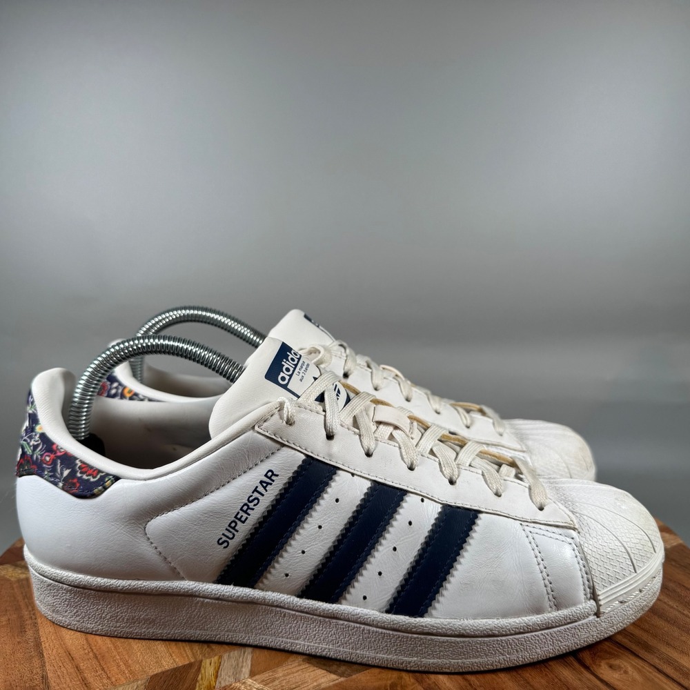 Adidas Superstar Floral Print Women's‎ White Navy Casual Fashion Sneakers Size 9